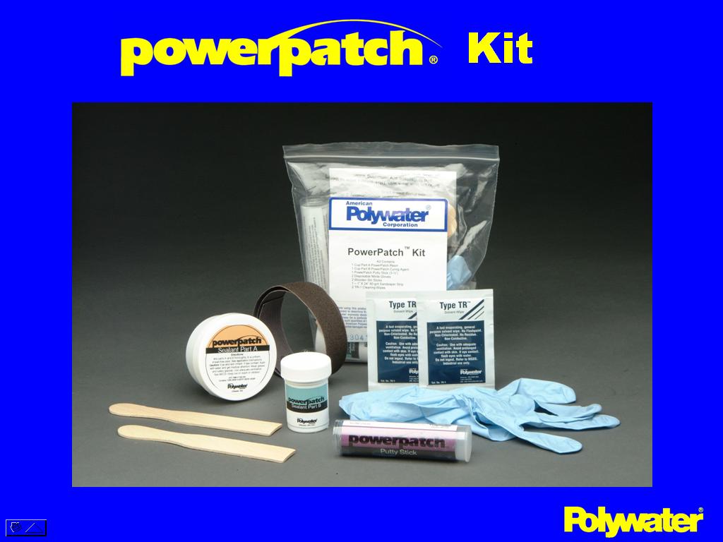 O produto PowerPatch  apresentado num kit com todos os materiais necessrios para fazer um conserto em campo. Primeiramente  utilizada uma combinao de dois produtos sobrepostos em rolo, chamada putty. Esta combinao quando amassada e modelada reage quimicamente e serve para estancar imediatamente o vazamento, exercendo a funo de rolha. Imediatamente a seguir esta rea  coberta com a mistura de duas outras pastas a qual vai servir de conserto permanente. O preparo adequado da rea com vazamentos com as duas aplicaes tem proporcionado na prtica um conserto em campo de forma rpida e permanente em diversas partes do  mundo.